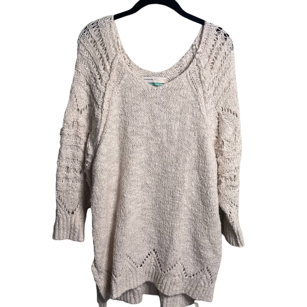 Anthropologie Ivory Knit V-Neck Sweater Size 1X